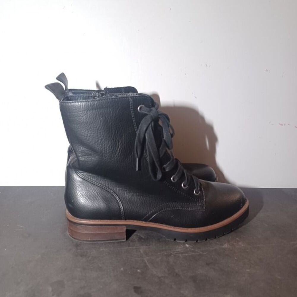 Kensie Willa Black Combat Boots Women's Size 8.5M Side Zip Lug Sole Ankle Bootie